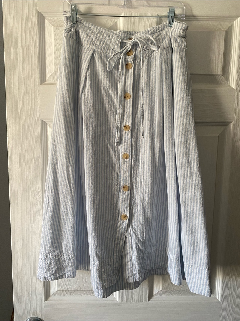 a new day Light Blue & White Striped Button-Front A-Line Skirt